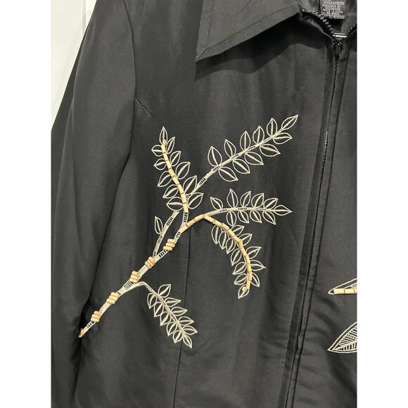 Silkland Small Black Embroidered 2-Piece Silk Pant Suit Palm Leaf Details - Picture 4 of 11